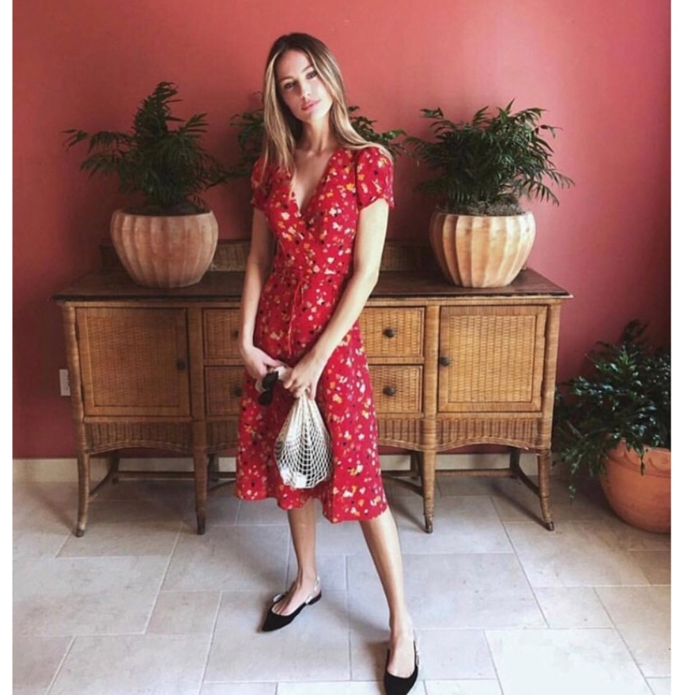 Bohemian Gypsy red floral print Cottagecore wrap dress - Picture 4 of 5